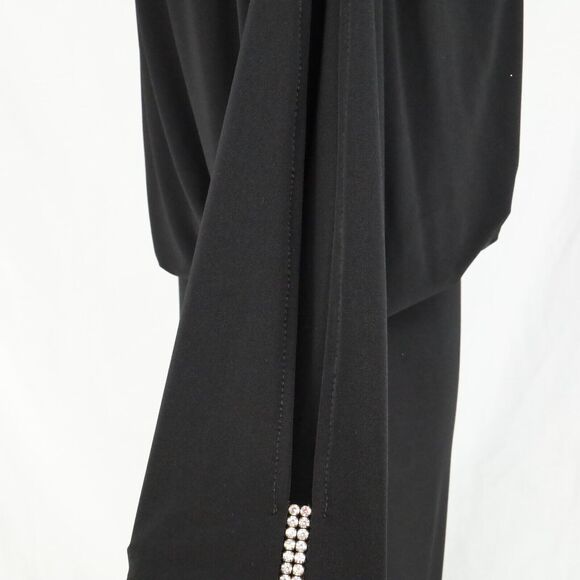 Betsy and Adam Dress Petites 2P Black Slit Sleeve Stretch Knit Rhinestones Long - Picture 13 of 16